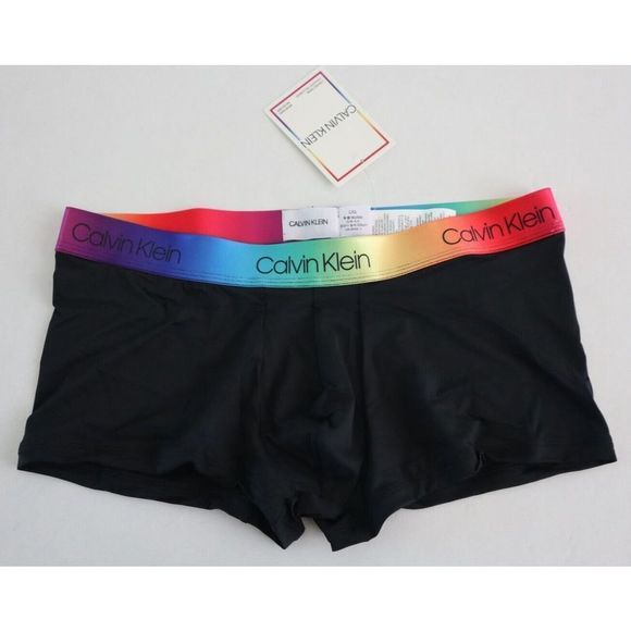 Calvin Klein NB2709-001 Men's Sz L Black Pride Band Low Rise Microfiber Trunks - Picture 1 of 4